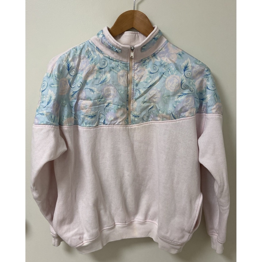VTG 80s White Stag Women's M Pink Sweatshirt Floral Cottagecore Grannycore Zip